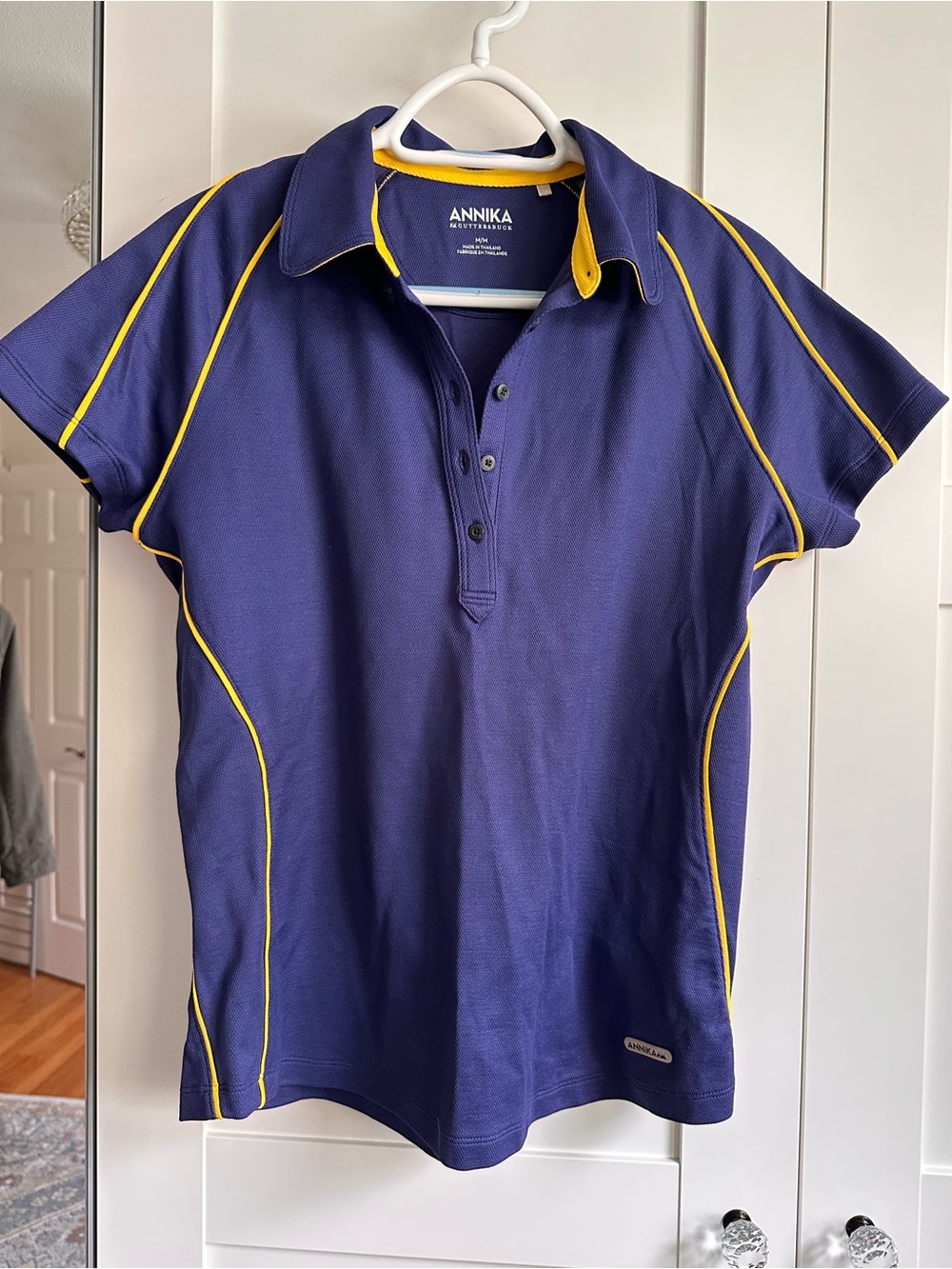 Women's Navy Golf Polo with Yellow Piping